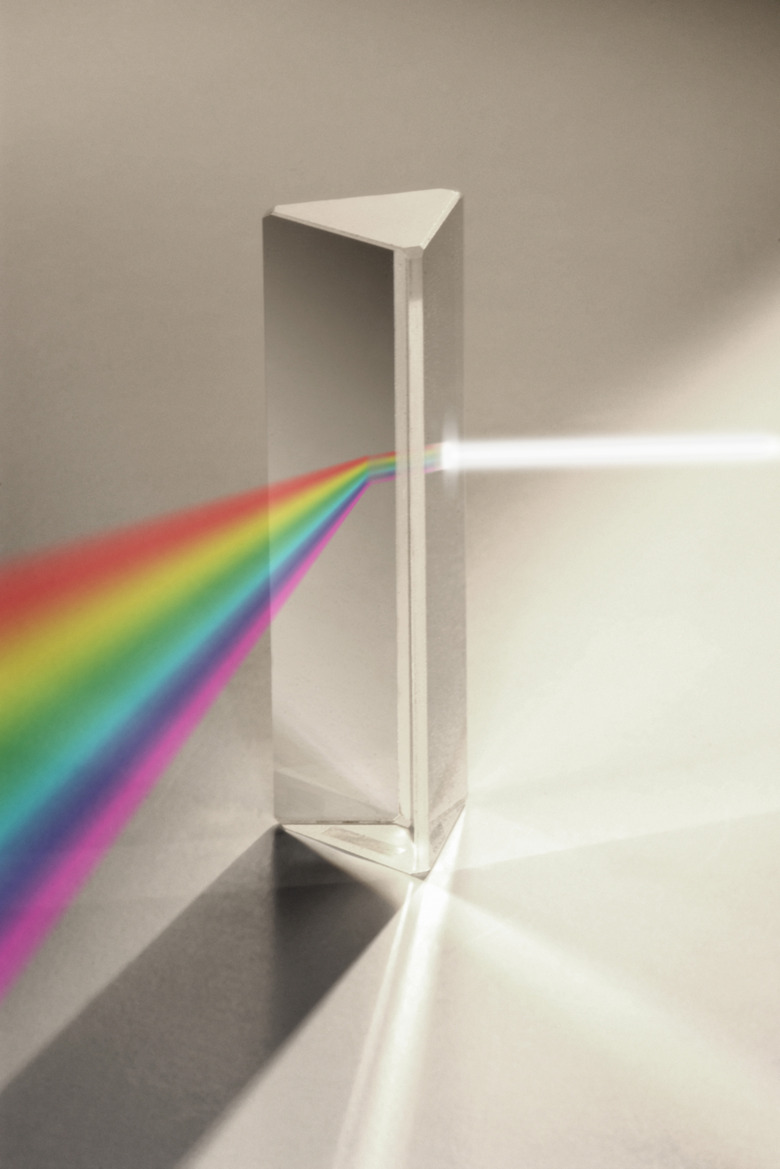 Light diffracting through prism into rainbow