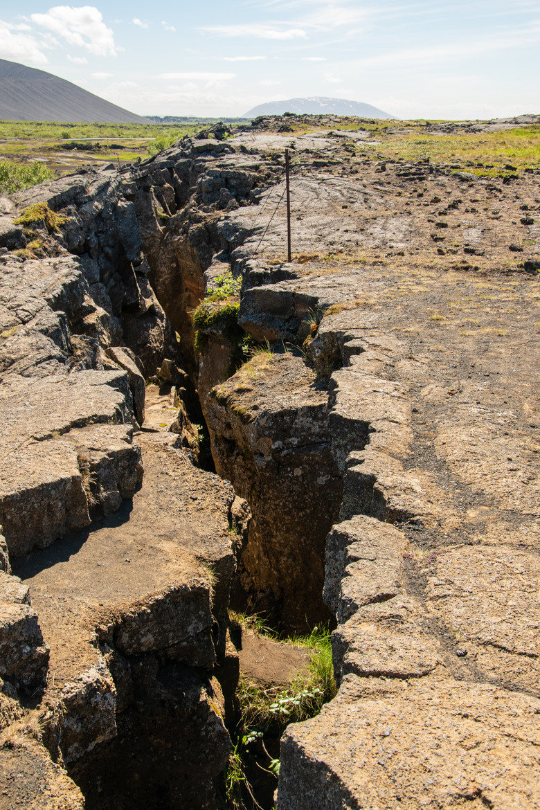 The fault zone above the Grjotagja cave. This is where the American continental plate meets the Eurasian plate. Every year the plates drift apart about 2 -5 cm.