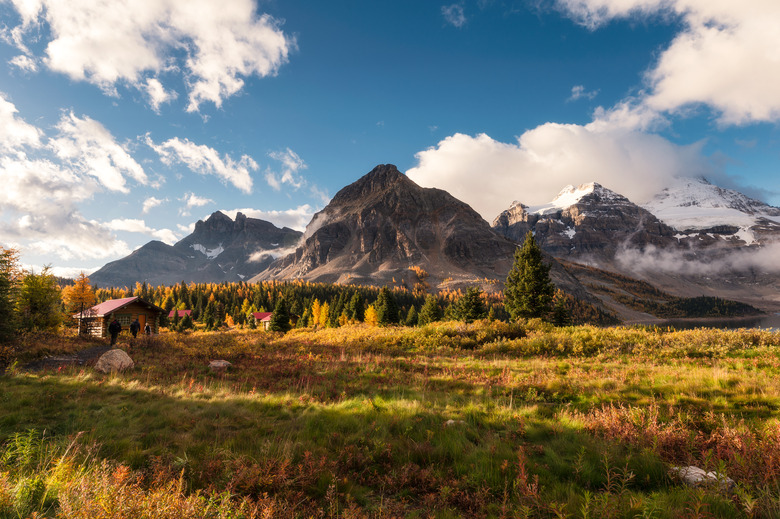 Wooden huts in canadian rockies at Assiniboine provincial park