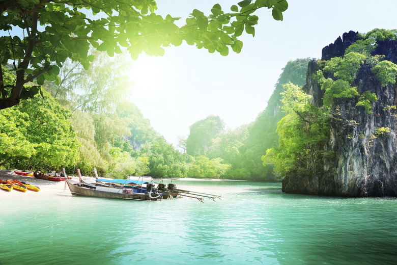 long boats on island in Thailand