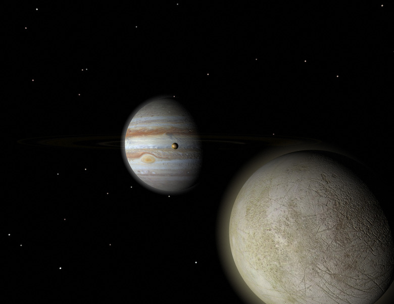 Jupiter with moons, Europa and Io.