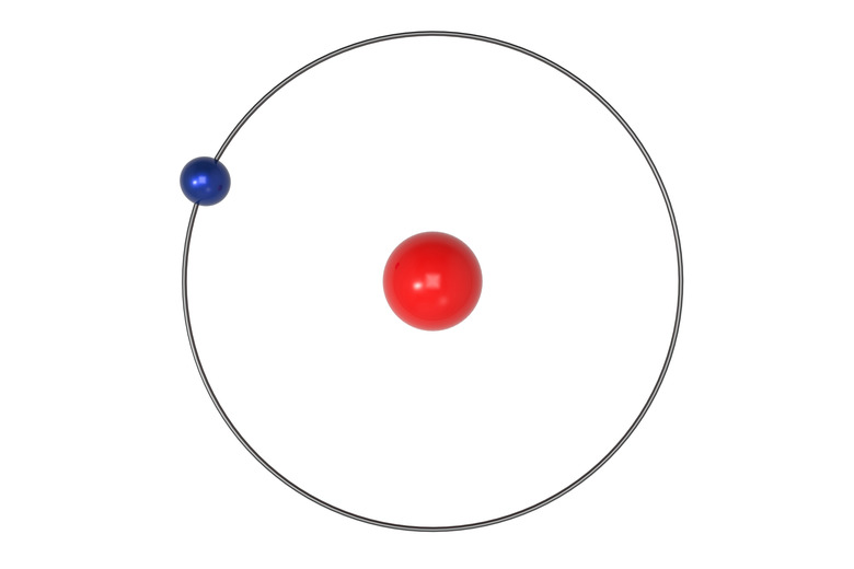 Hydrogen Atom Bohr model with proton and electron. 3d illustration