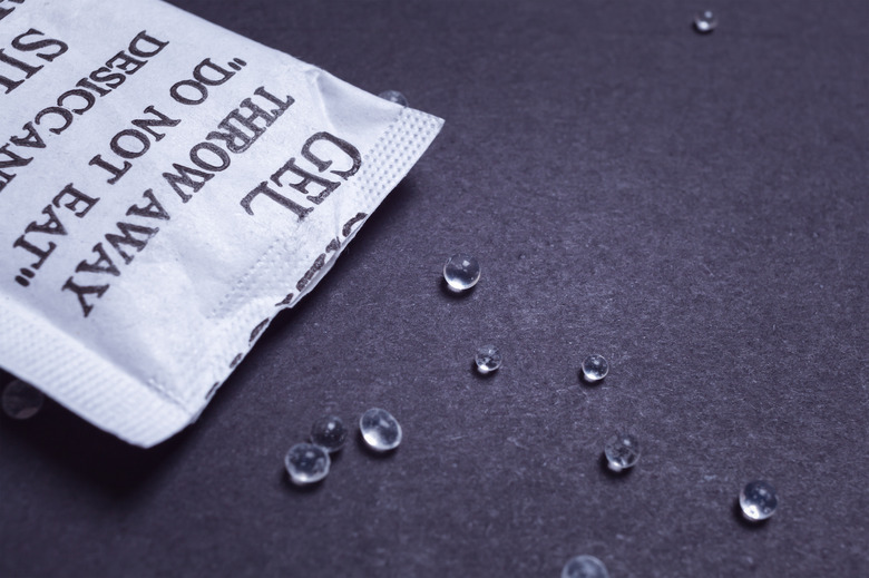 Close up silica gel or desiccant in paper bag