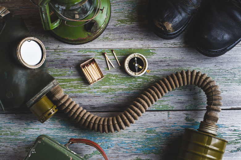 Gas mask and set for survival. Apocalypse or nuclear war concept