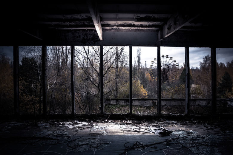 View from inside the abandoned gym in Prypjat Chernobyl