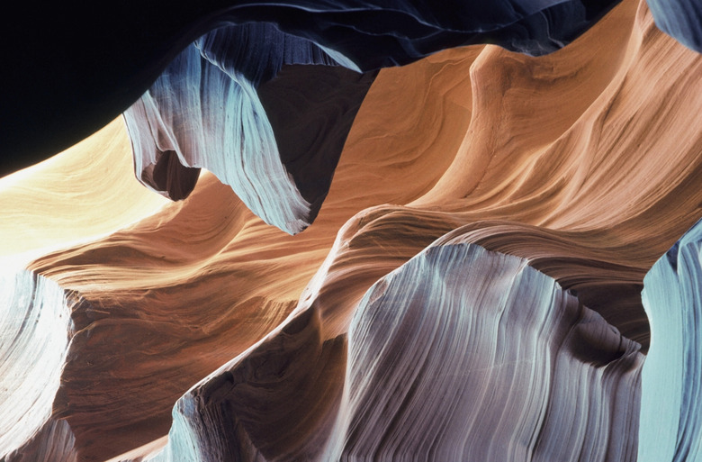 Canyon with erosion lines illuminated by sunlight, Antelope Canyon Tribal Park, Arizona, USA