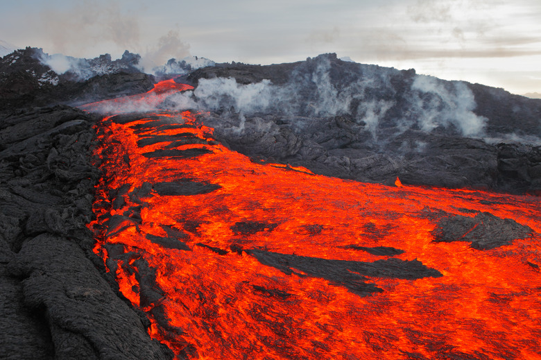 The eruption, lava, Kamchatka volcano