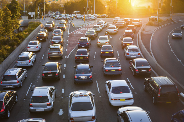 Aerial view of cars in traffic