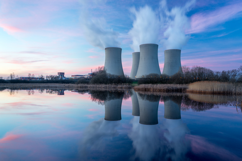 Nuclear power plant with dusk landscape.