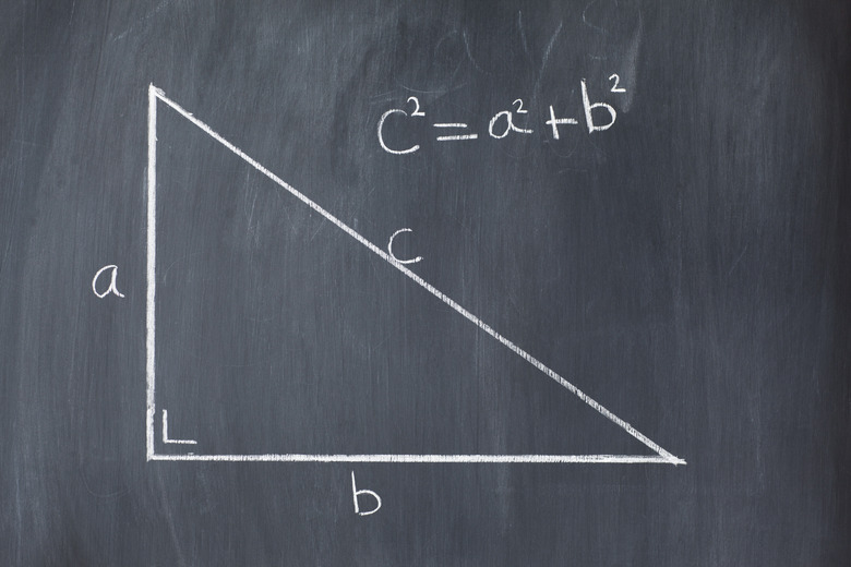 Right -angled triangle with pythagorean formula on a blackboard