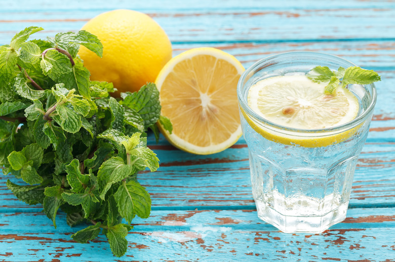 lemon soda mint fresh drink summer  still life blue background