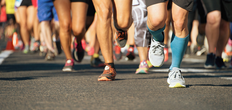 Marathon running race in the light of evening