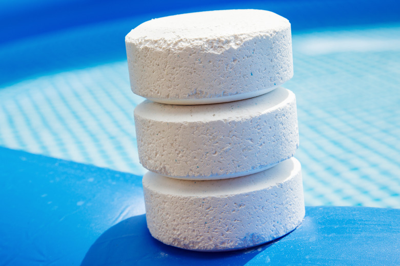 Chlorine Pellets on the edge of an inflatable pool