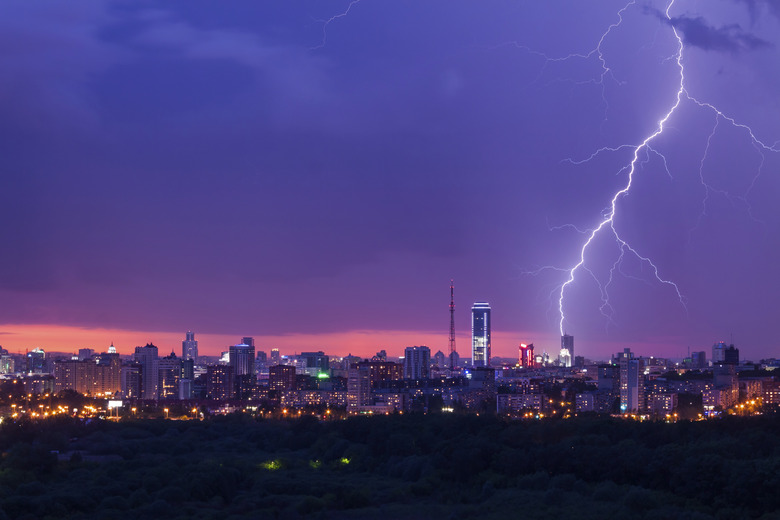 lightning storm over city