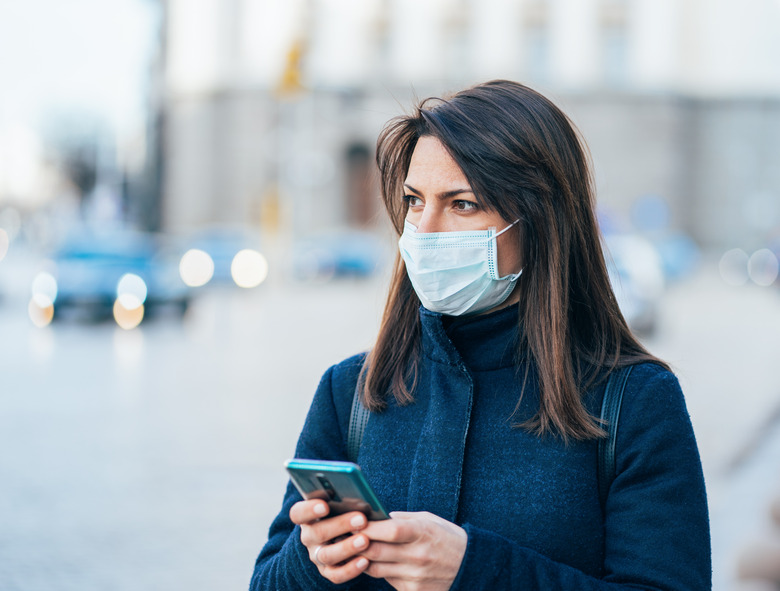 Woman with face protective mask