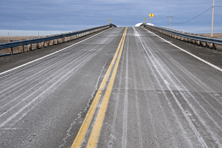 Freeway overpass treated with chemical de-icer