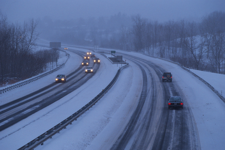 Massachusetts turnpike with snow