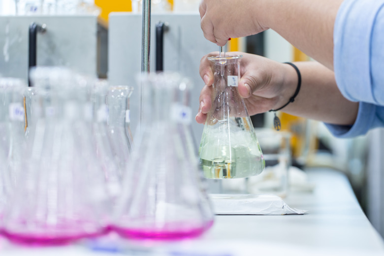 Titration technique in the laboratory.