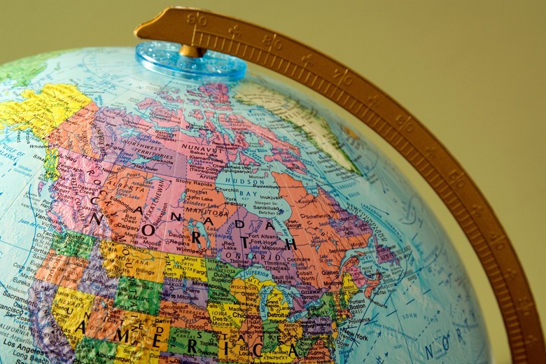 Map of North America on a globe.