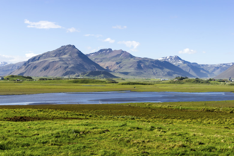 Beautiful lake against mountain background, Iceland, good summer