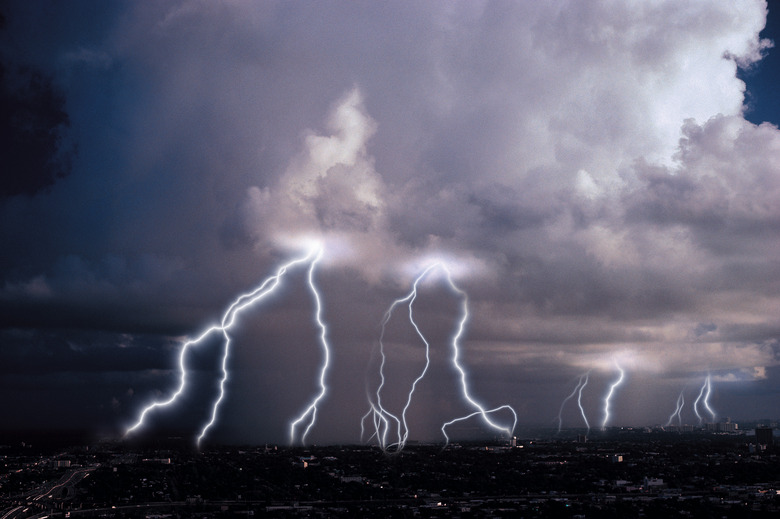 Multiple lightning bolts coming from clouds