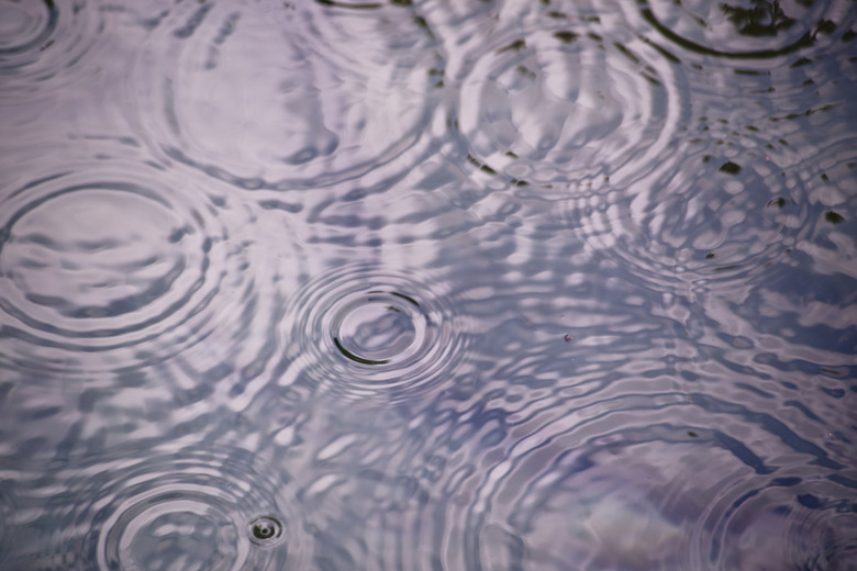 Raindrops falling in water