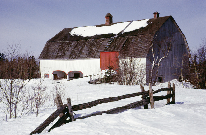 Snow covered barn in Quebec, Canada