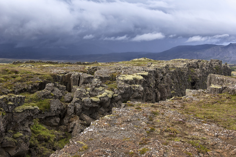 What Forms When Two Continental Plates Collide?  Eurasian and North American Plates, Iceland, near Pingvellir