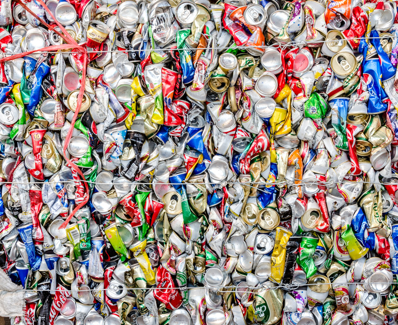 KARASIN PROVINCE, THAILAND-MARCH 2: Compressed Aluminum cans waste from household.  Recycle center at Karasin Province on MARCH 2 , 2016 in KARASIN PROVINCE THAILAND