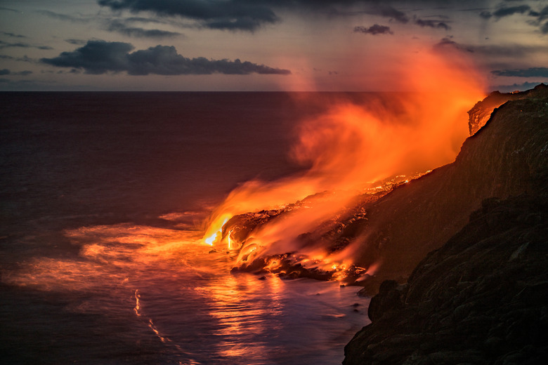 Hawaiian lava flow into the Pacific ocean