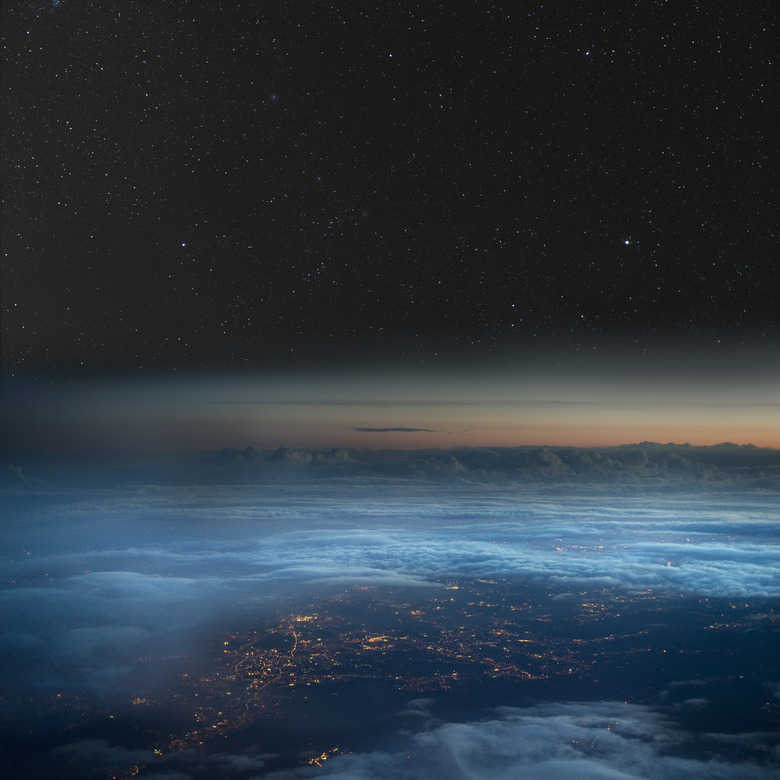 High altitude view of the Earth at night.