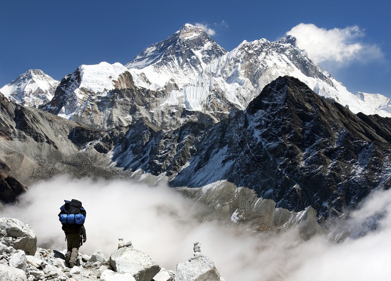 view of Everest from Gokyo with tourist