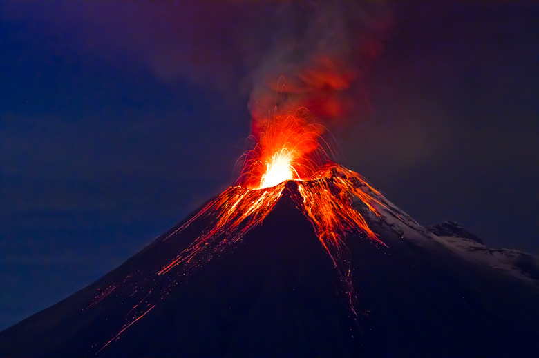 Long exposure, Tungurahua volcano with blue skyes