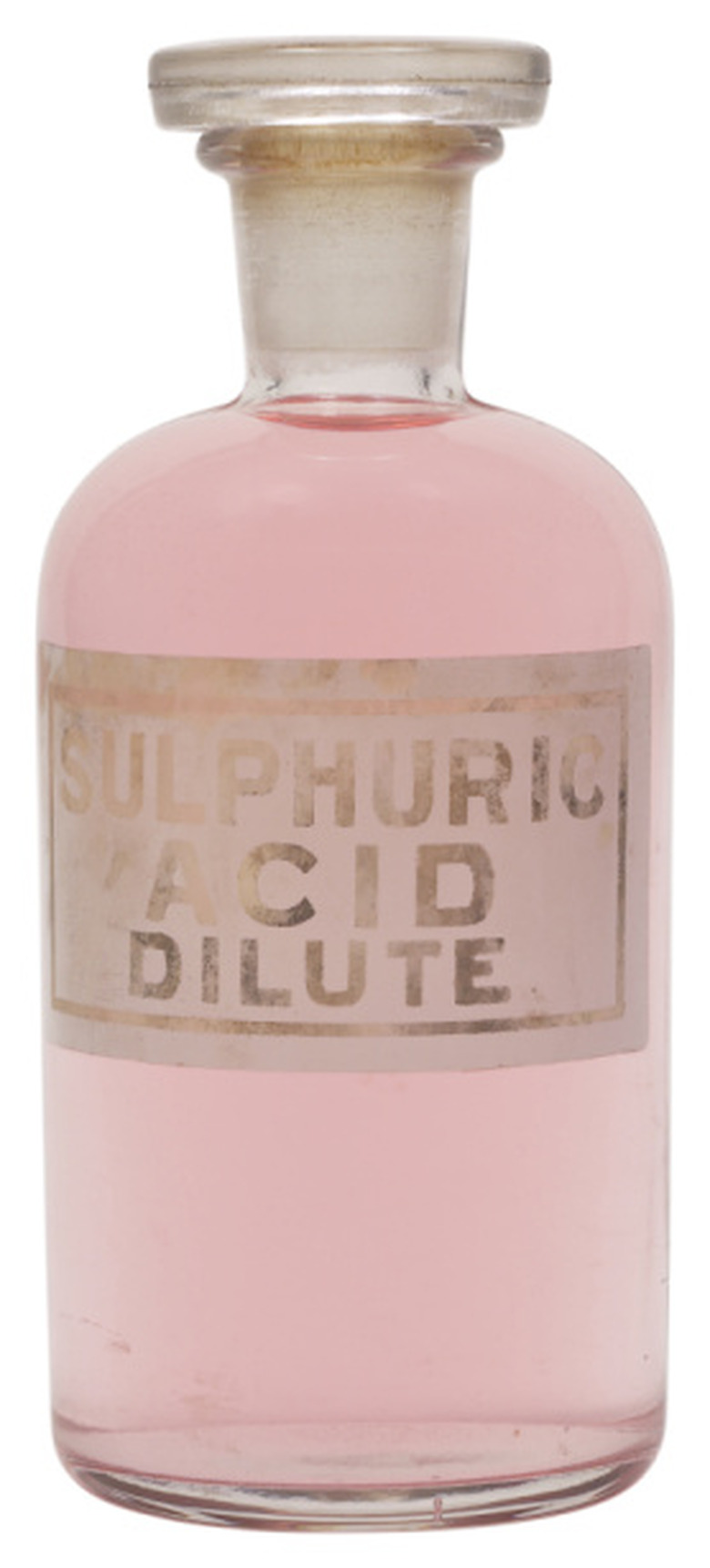 A bottle with a glass stopper filled with diluted sulphuric acid