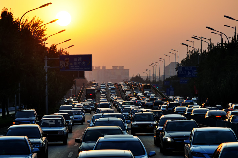 Traffic jam during sunset