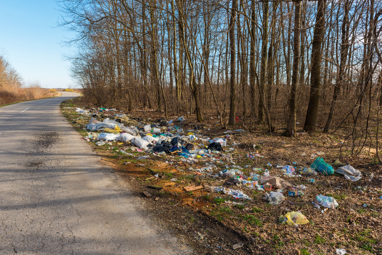 Garbage inside the forest, near road