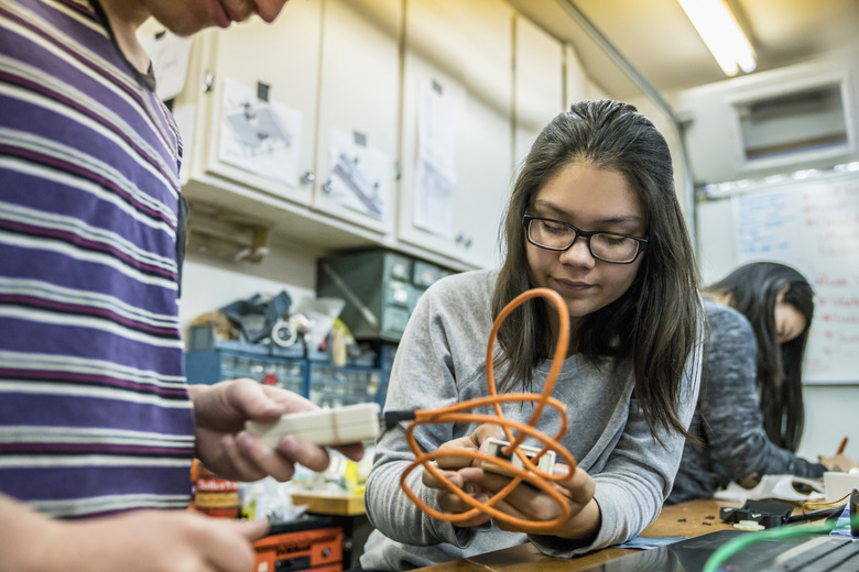 Robotics students in workshop