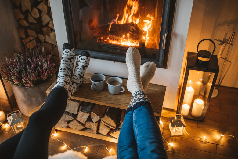 Winter day by fireplace