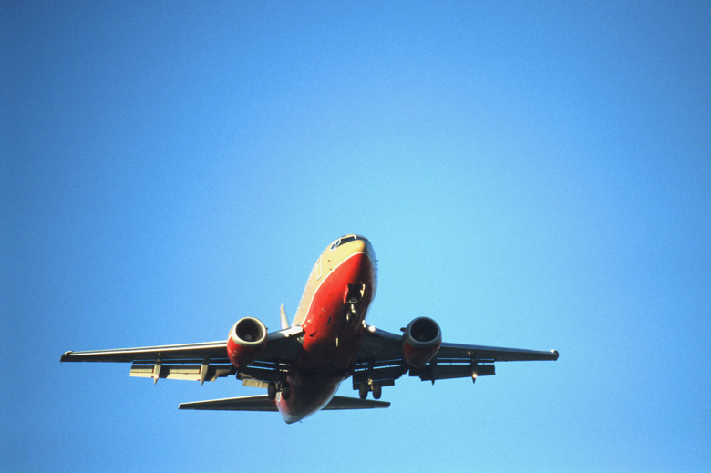 Aeroplane flying across blue sky