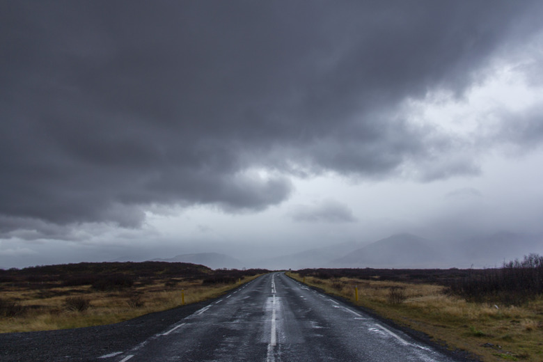 Driving on Route 1 through the stormy Icelandic weather