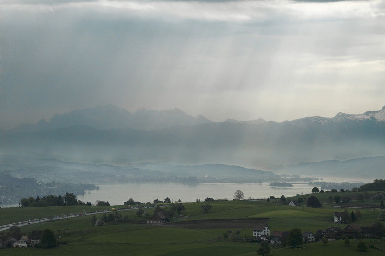 Rain over mountainous landscape