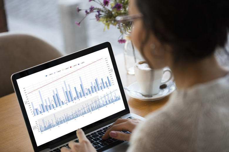 Businesswoman looking Financial Charts on laptop