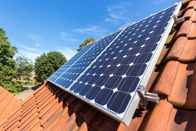 Row of solar panels  on roof