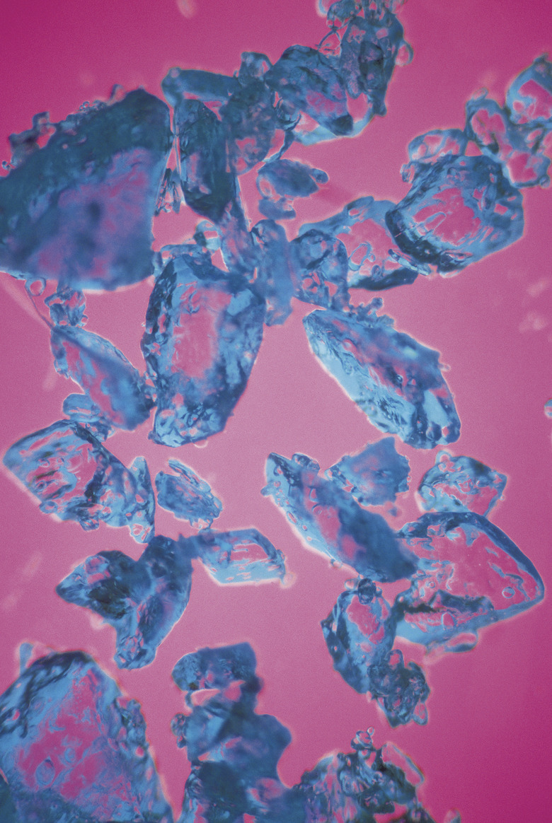 Magnified copper sulfate crystals