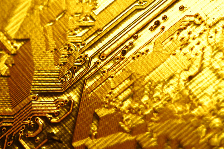 Close-up of gold circuitry