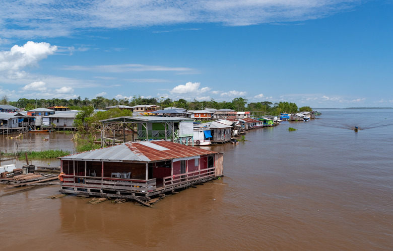 Floating houses on the Amazon river