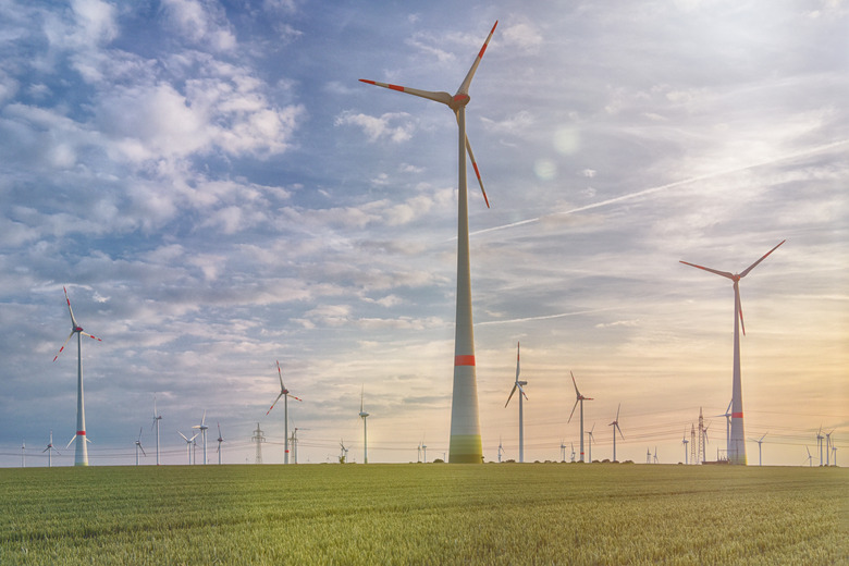 renewable energies - power generation with wind turbines in a wind farm