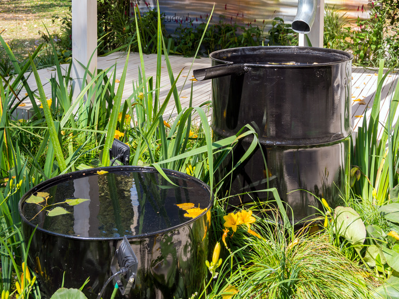 System for collecting rainwater from two barrels with overflow