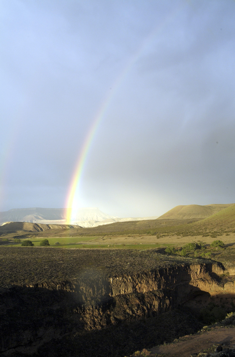 Rainbow over prairie landscape in Utah, USA