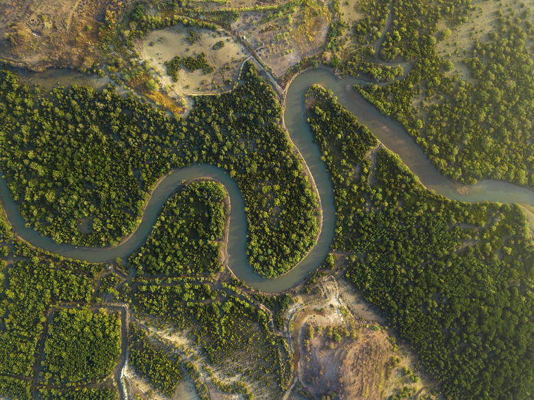 Indonesai, Lombok, Tropical river from above